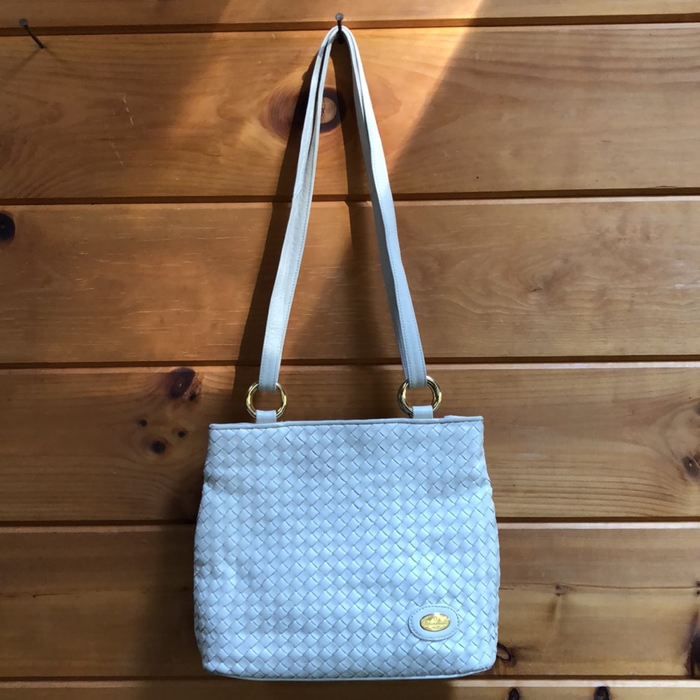 Vintage Etienne Aigner Woven Leather White Hand or Shoulder  Bag Purse